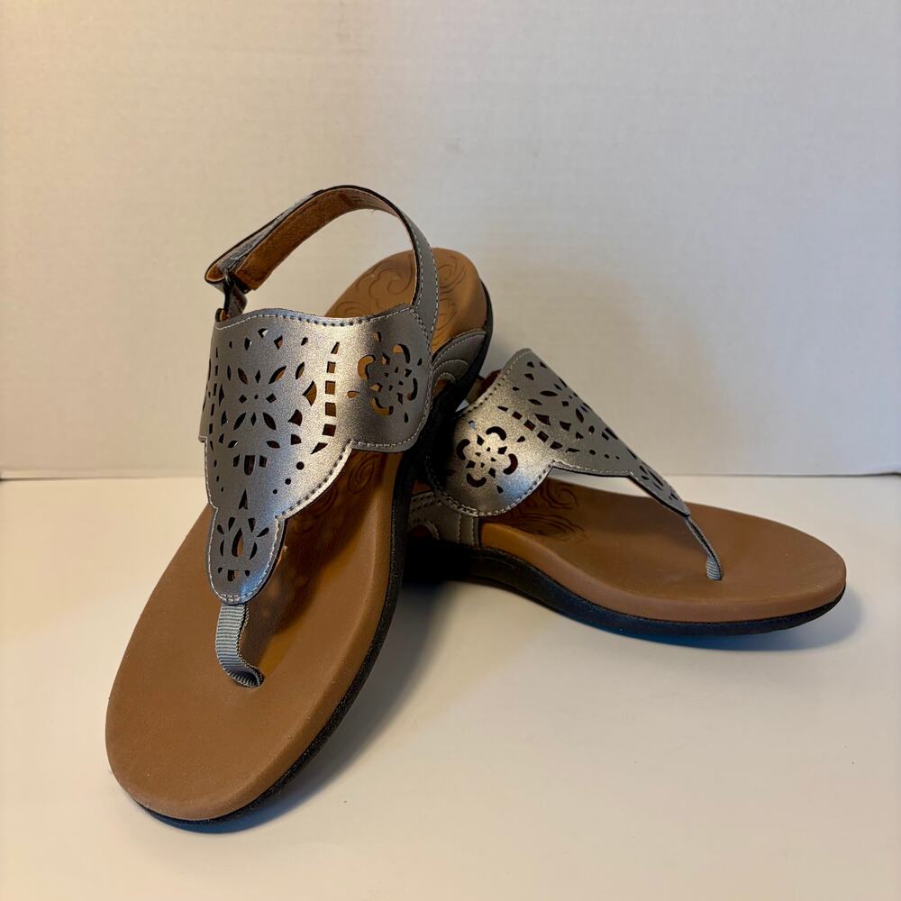 Rockport Ridge Circle Pewter Slingback Hook Loop Cushioned Sandal Womens 7